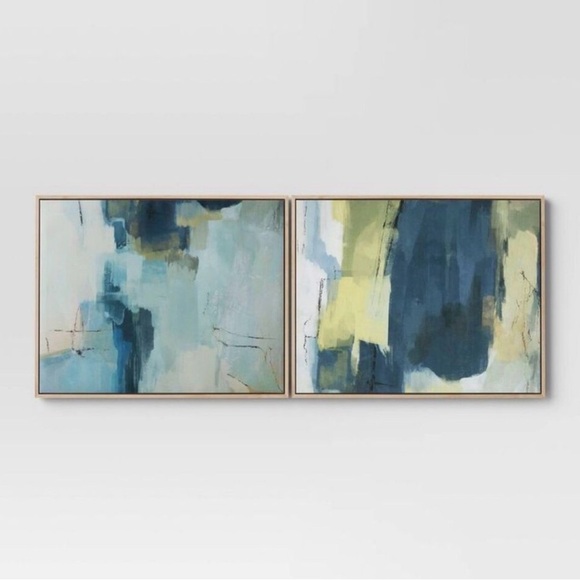 Threshold - Abstract Pair Modern Wall Art Canvas 2pk Blue Green - Picture 1 of 6